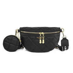 Stylish Diamond Lattice PU Waist Bag with Chain Zipper