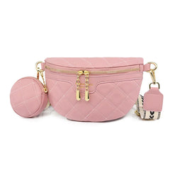 Stylish Diamond Lattice PU Waist Bag with Chain Zipper