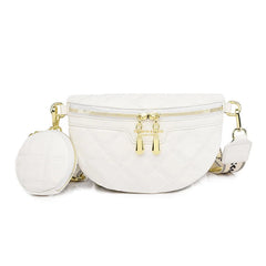 Stylish Diamond Lattice PU Waist Bag with Chain Zipper
