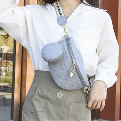 Stylish Diamond Lattice PU Waist Bag with Chain Zipper