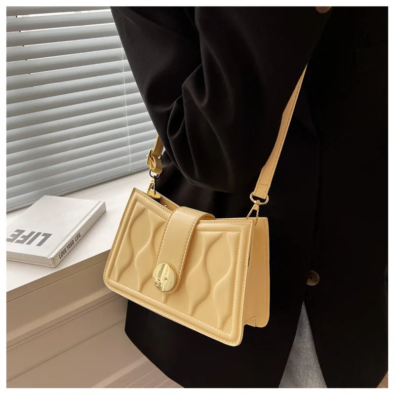 Ribbon Shoulder Bag for Women Pleated PU Leather Handbag