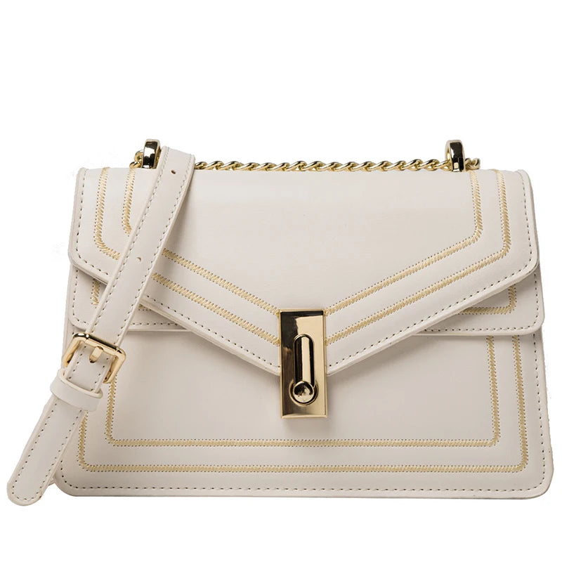 Female Square Crossbody Bag High Leather Chain Shoulder Messenger Bag
