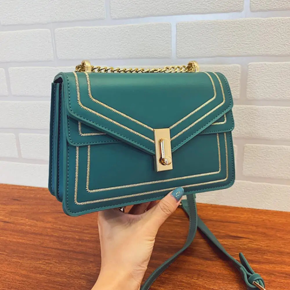 Female Square Crossbody Bag High Leather Chain Shoulder Messenger Bag