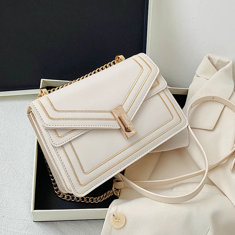 Female Square Crossbody Bag High Leather Chain Shoulder Messenger Bag