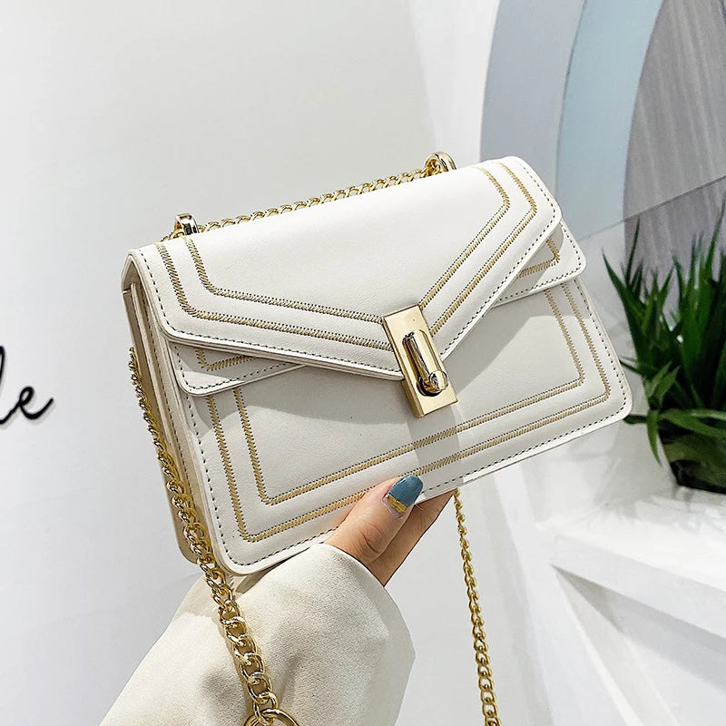 Female Square Crossbody Bag High Leather Chain Shoulder Messenger Bag