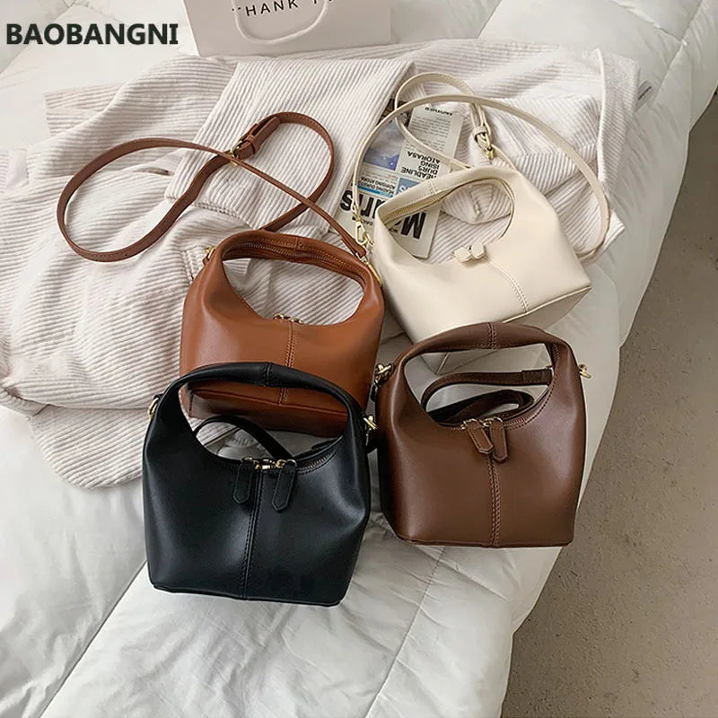 Women's PU Leather Tote Bucket Bag