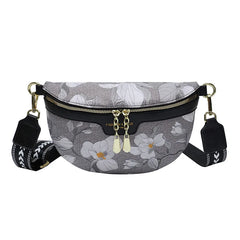 Flower Printed PU Leather Waist Bags For Women Chain Zipper Waist Pack