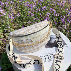 Plaid Chain Waist Bag Canvas Fanny Pack for Women