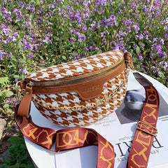 Plaid Chain Waist Bag Canvas Fanny Pack for Women