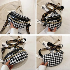 Plaid Chain Waist Bag Canvas Fanny Pack for Women