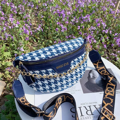 Plaid Chain Waist Bag Canvas Fanny Pack for Women