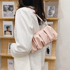 Solid Leather Handbag Pleated Shoulder Clutch Totes Bag Bolsa Feminina