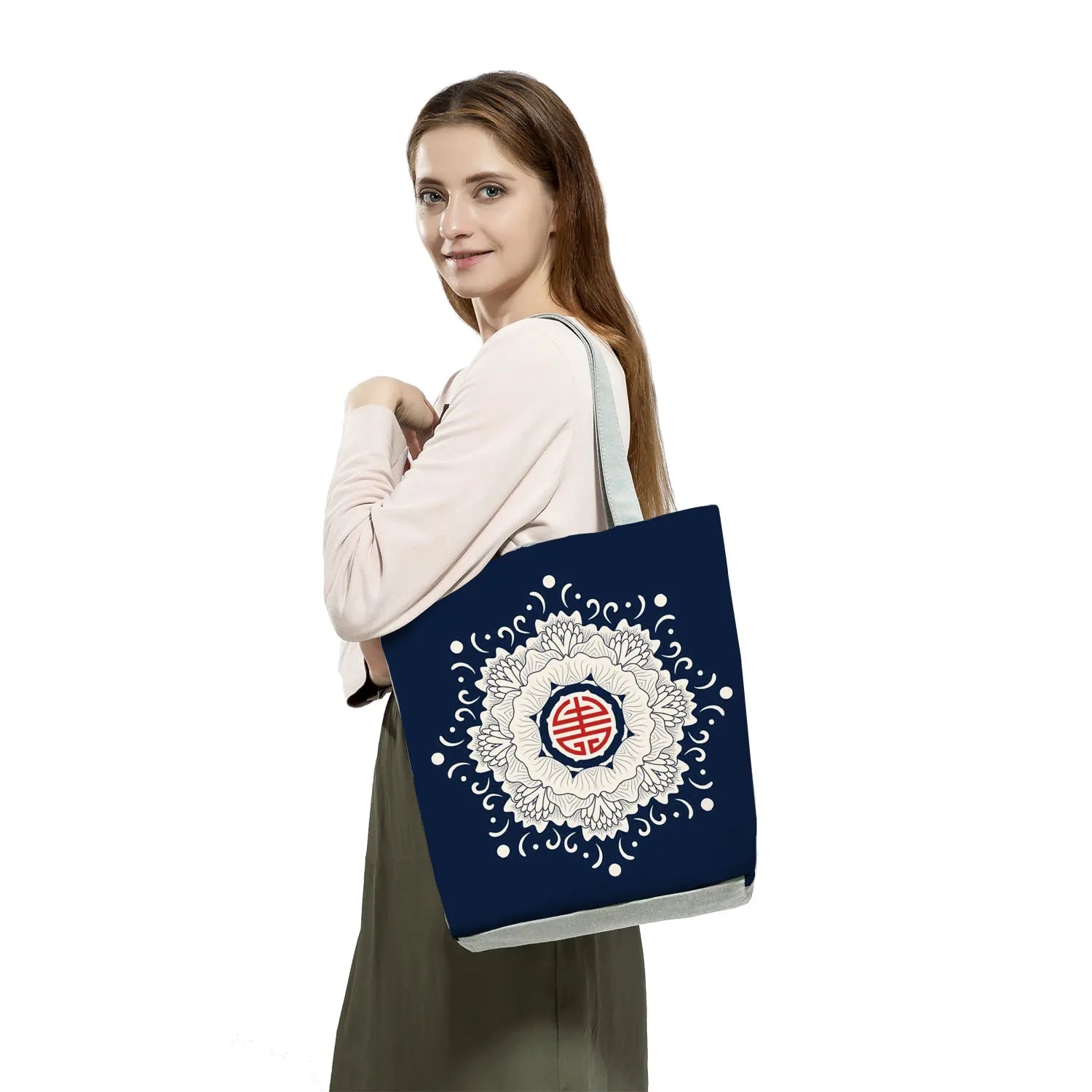 Floral Porcelain Geometry Abstract Pattern Shoulder Bag