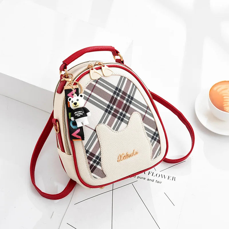 Plaid Cat Lady Backpack Student Backpack