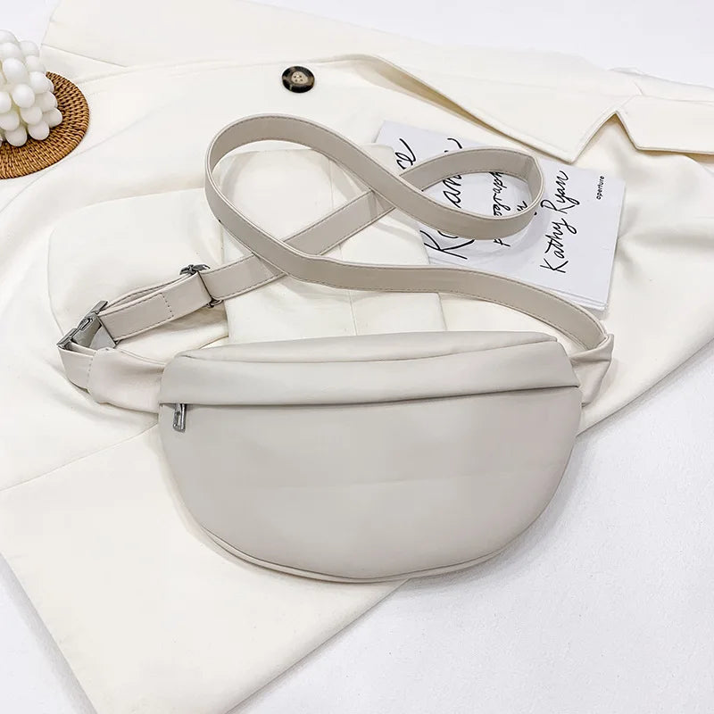 Solid Colour PU Leather Fanny Packs For Women Waist Bags Female Waist Pack