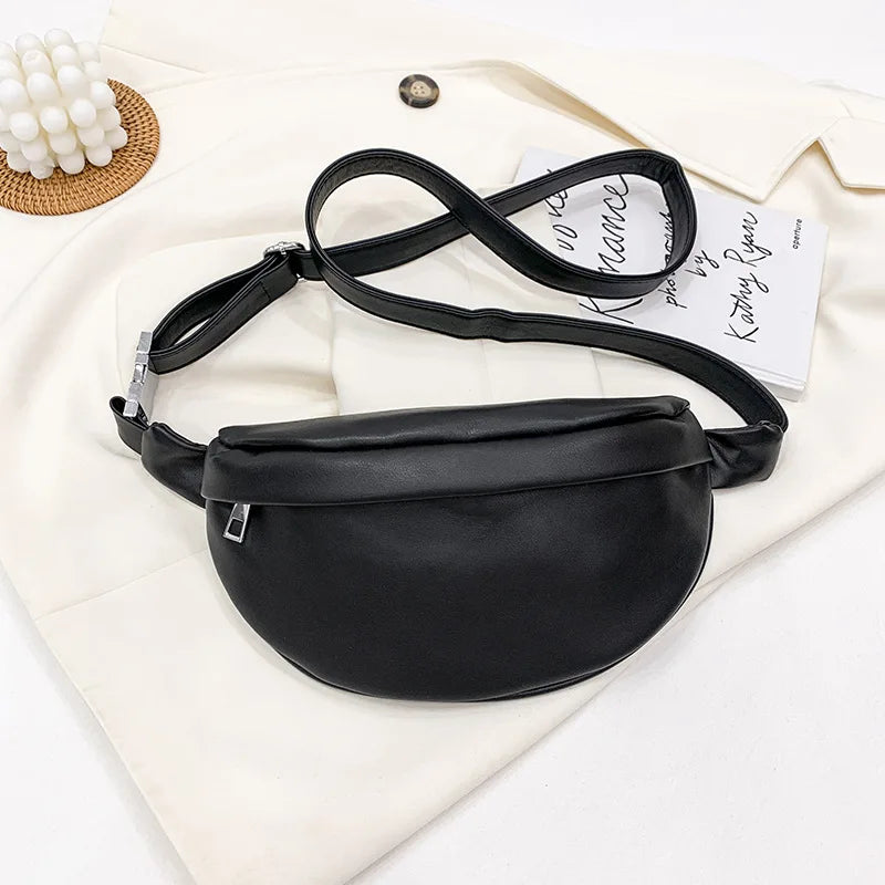Solid Colour PU Leather Fanny Packs For Women Waist Bags Female Waist Pack
