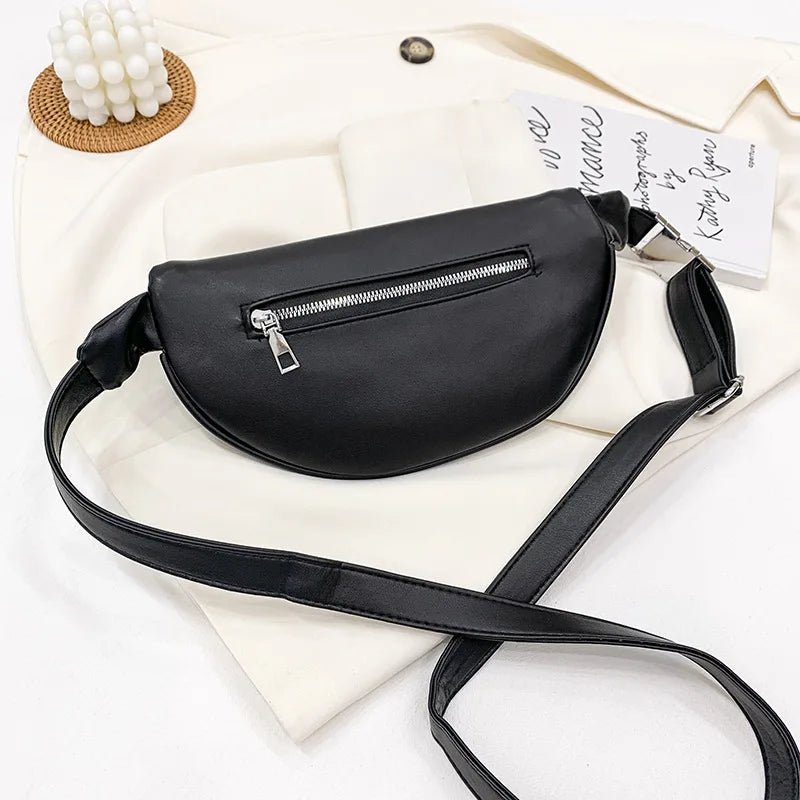 Solid Colour PU Leather Fanny Packs For Women Waist Bags Female Waist Pack