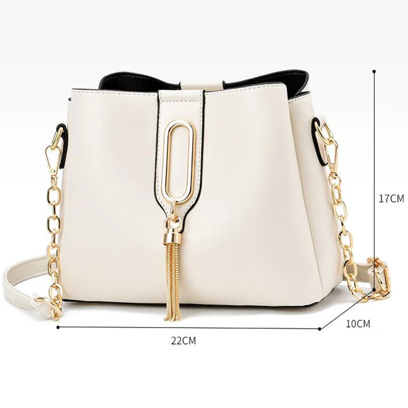 Tassel Pendant Shoulder Bag for Women PU Leather Bucket Crossbody Bag