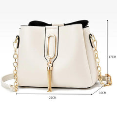 Tassel Pendant Shoulder Bag for Women PU Leather Bucket Crossbody Bag