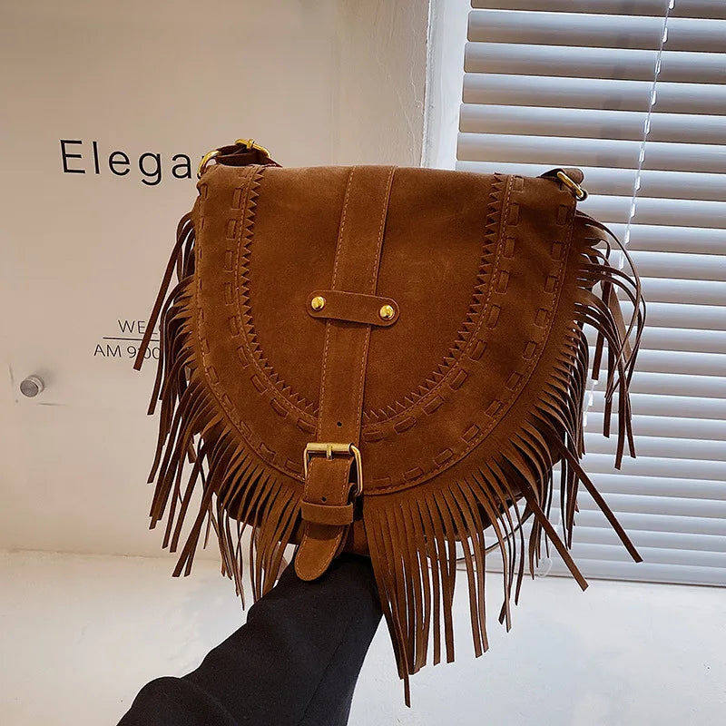 Temperament Shoulder Bag Women's Handbags Tassel Saddle Bag