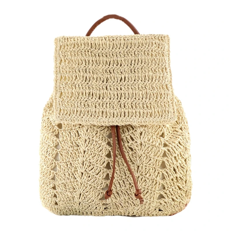 Summer Theme Party Straw Bag Flap Top Handle Handbag Backpack