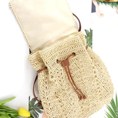 Summer Theme Party Straw Bag Flap Top Handle Handbag Backpack