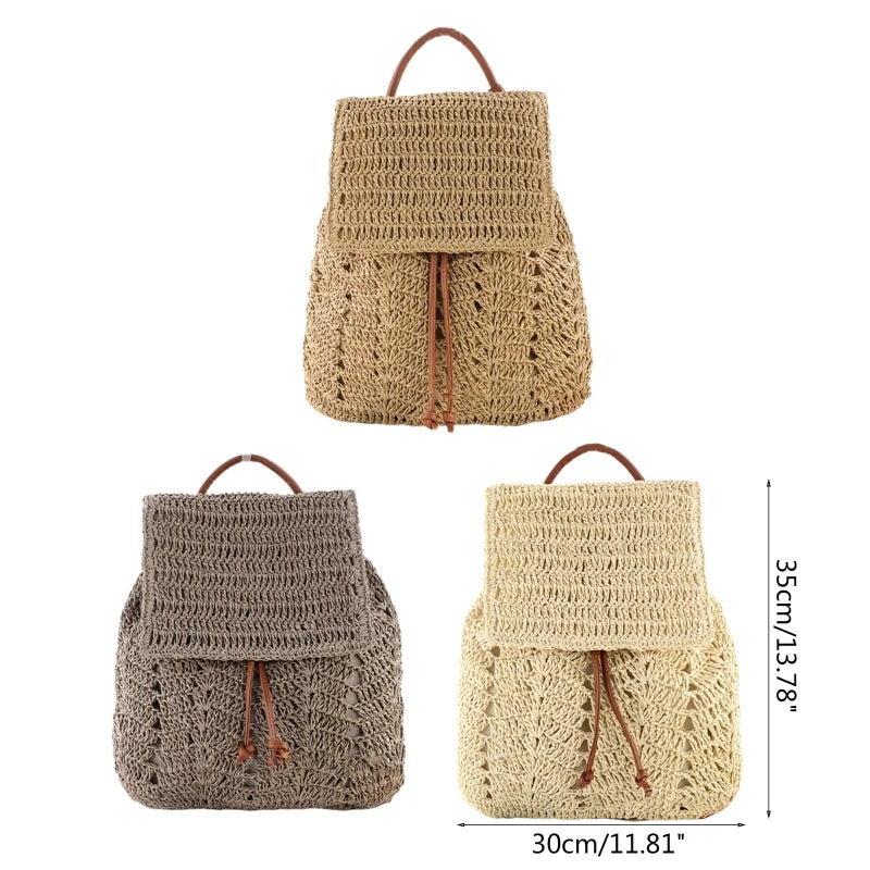 Summer Theme Party Straw Bag Flap Top Handle Handbag Backpack