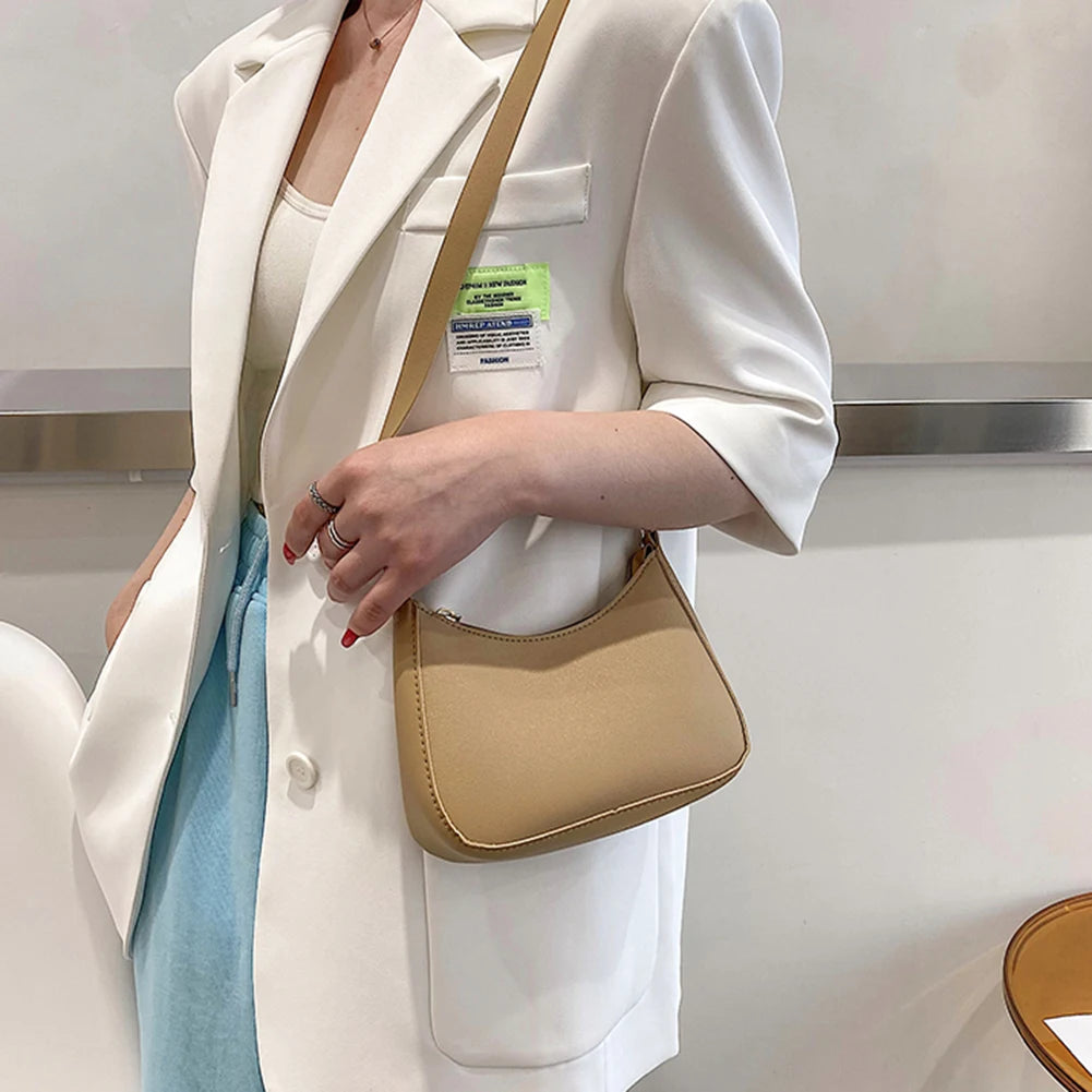 Women Half Moon Shoulder Bag Soft PU Leather Bucket Bag