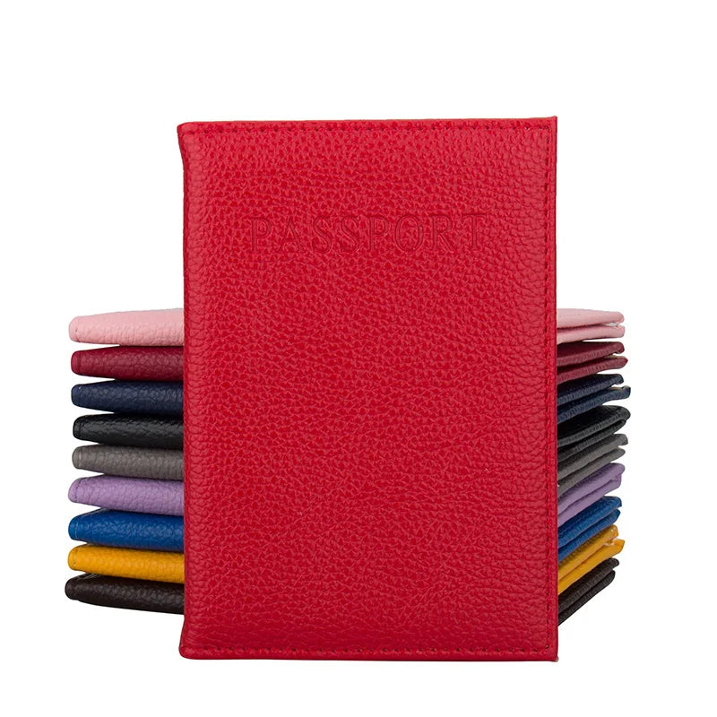 Litchi Grain Passport Holder Soft PU Leather Cover