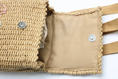 Embroidered Style Straw Bag with Hand Woven Backpack