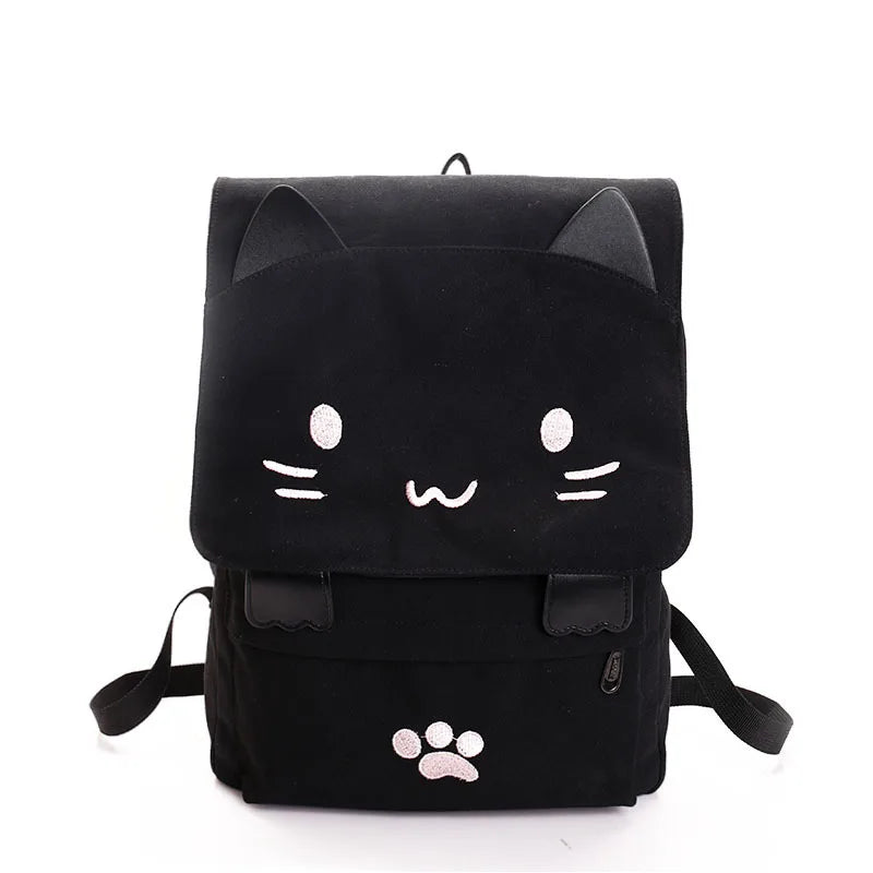 Embroidery Cartoon Backpack Cat Ear Schoolbag Teen Canvas School Backpack