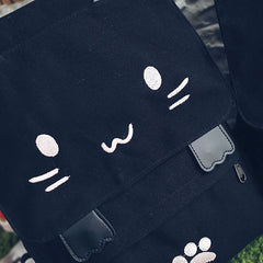 Embroidery Cartoon Backpack Cat Ear Schoolbag Teen Canvas School Backpack