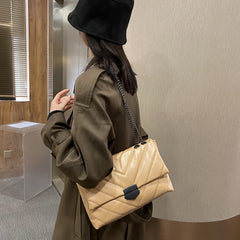 Embroidery Thread PU Leather Crossbody Bag with Chain Shoulder Strap