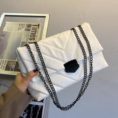 Embroidery Thread PU Leather Crossbody Bag with Chain Shoulder Strap