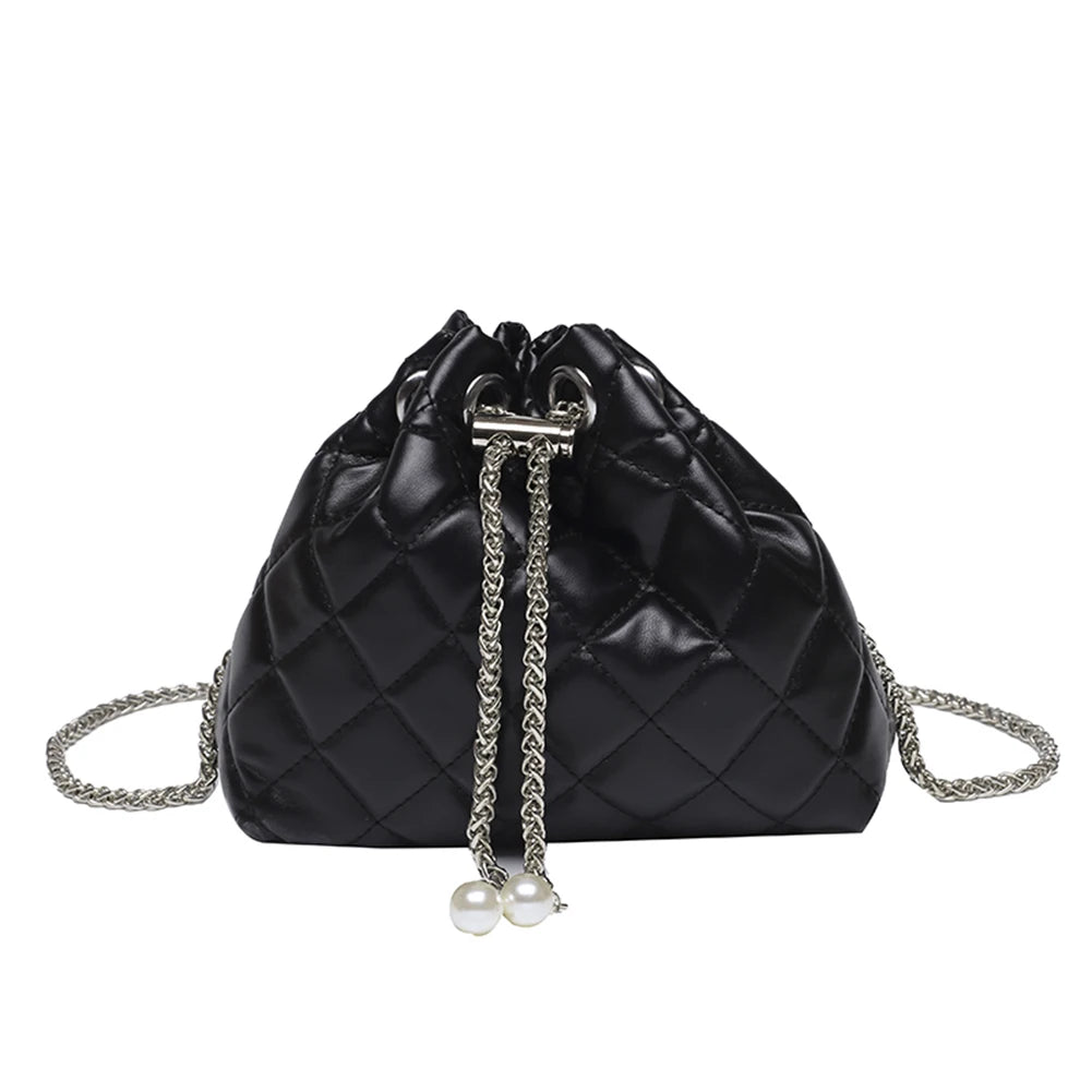 Embroidery Thread PU Handbags Chain Bucket Clutch Purse Shoulder Bag