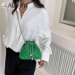 Embroidery Thread PU Handbags Chain Bucket Clutch Purse Shoulder Bag