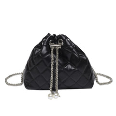 Embroidery Thread PU Handbags Chain Bucket Clutch Purse Shoulder Bag