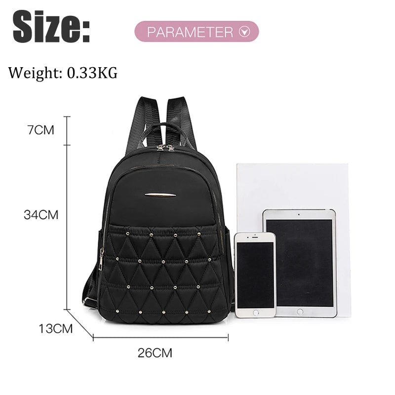 Rivet Nylon Women Backpack School Bag for Teenage Girls
