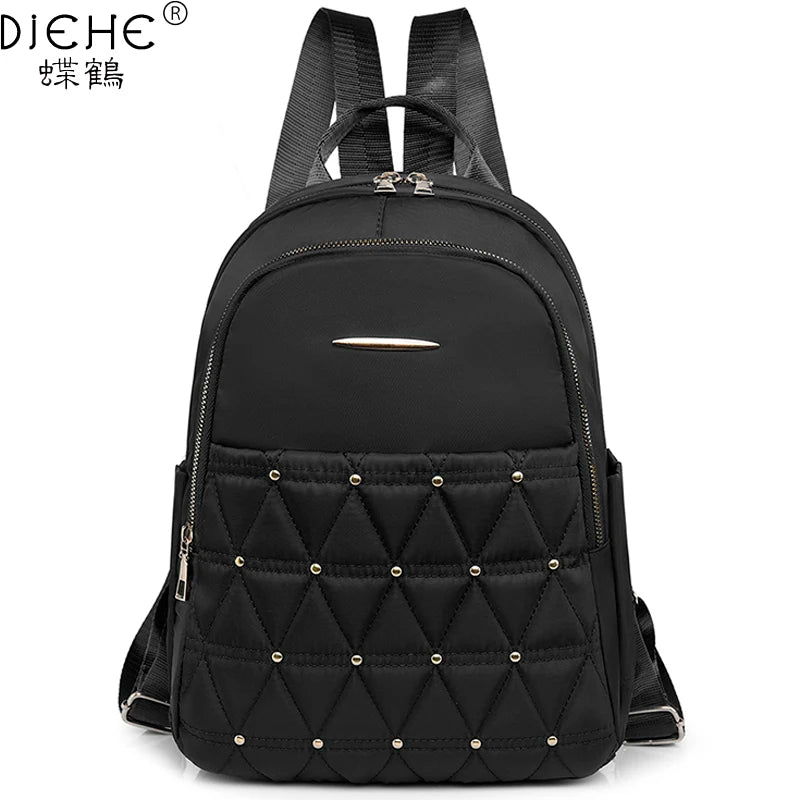 Rivet Nylon Women Backpack School Bag for Teenage Girls