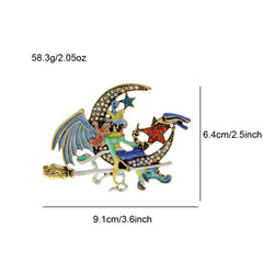 Enamel Witch on Moon Chest Pin Large Halloween Pin