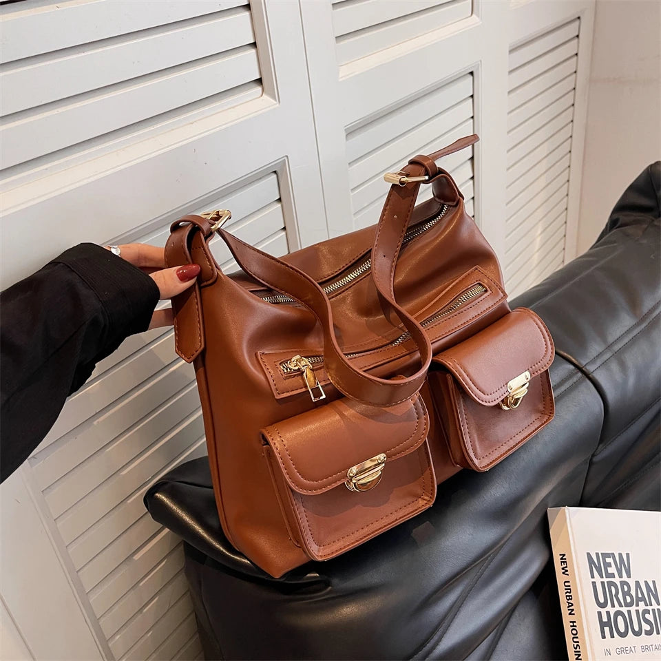 England Style Shoulder Bags For Women Soft PU Leather Vintage Bags