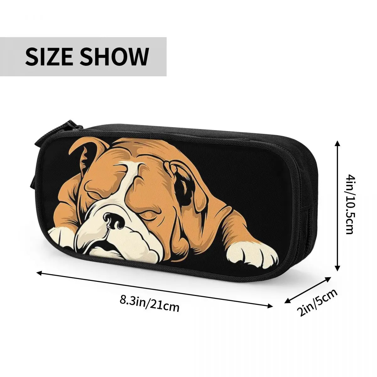 English Bulldog Pen Box Student School Anime Zipper Pen Bag