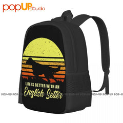 English Setter Bird Dog Lover Sun Backpack Large Capacity