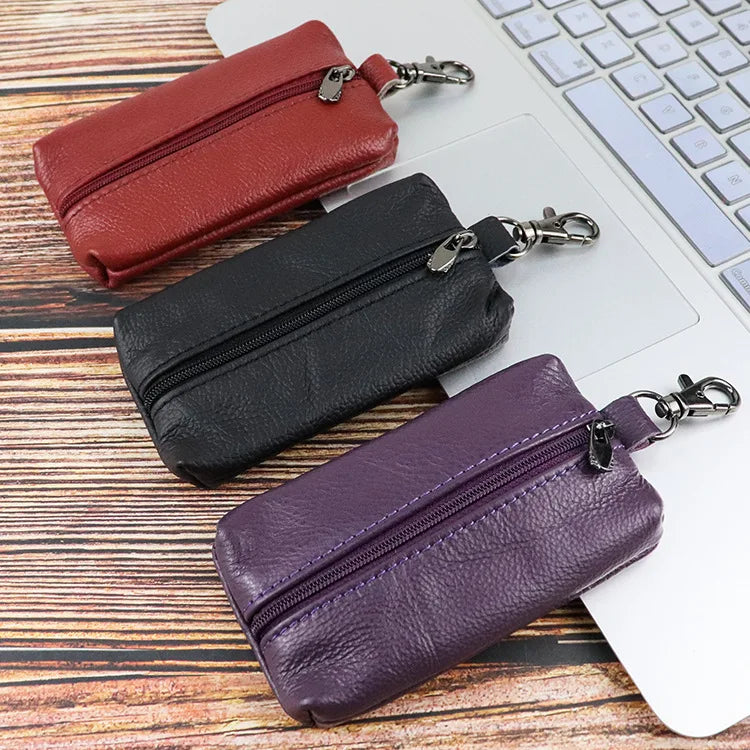 Etaofun Cowhide Zipper Wallet with Key Bag