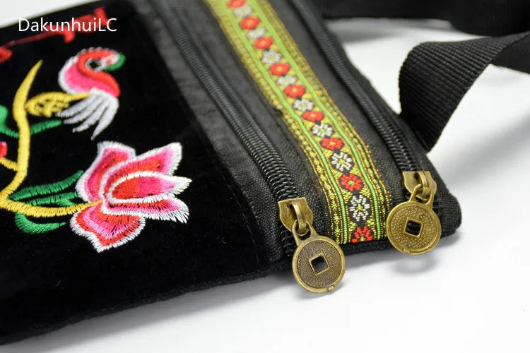 Ethnic Embroidered Bag Women Men Vintage Embroidery Waist Packs Shoulder Bag