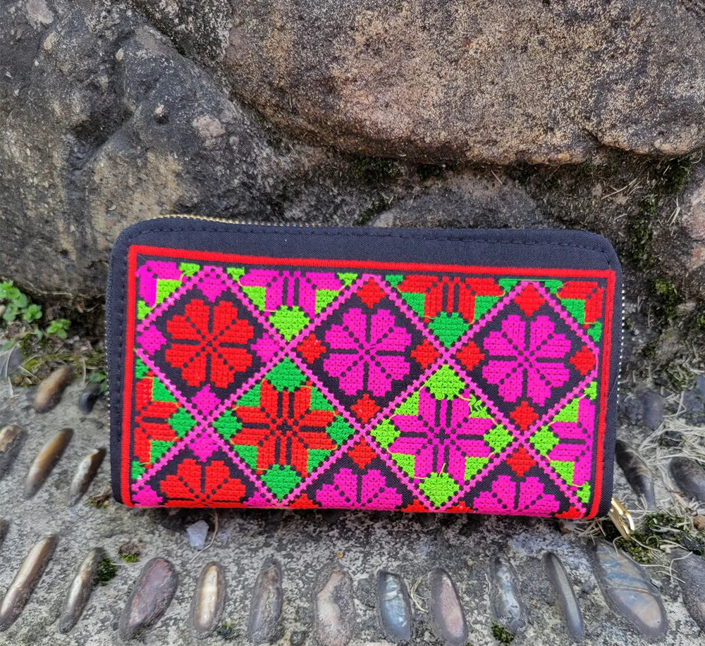 Ethnic Embroidered Women Wallet Vintage Canvas Long Wallet