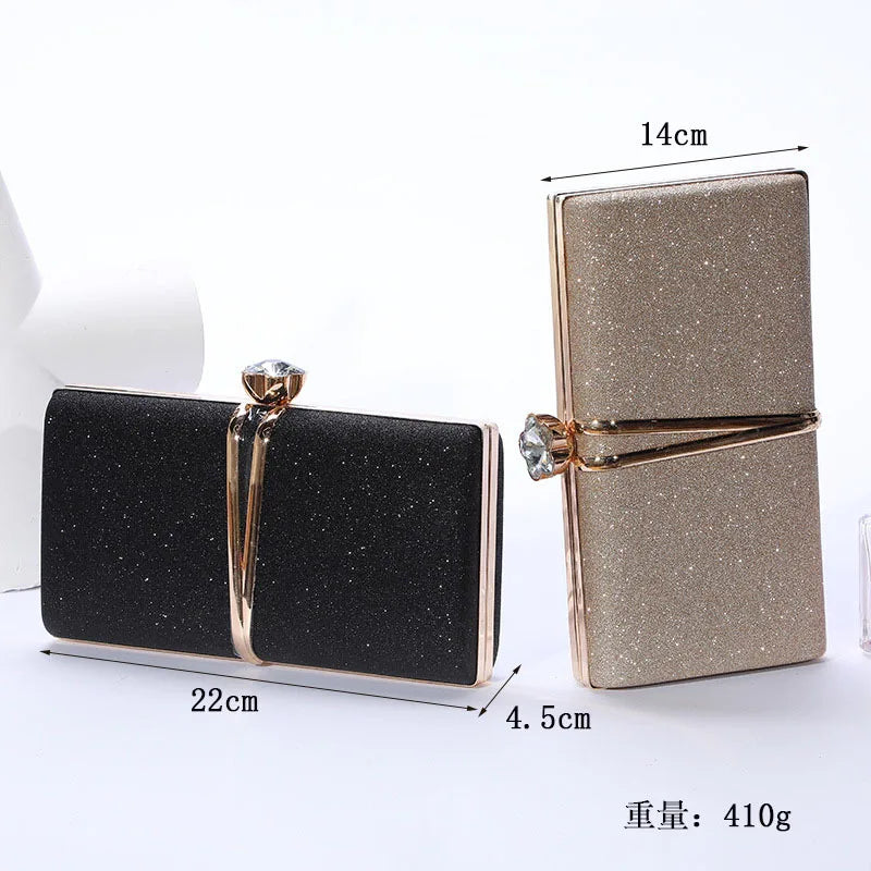 Europe America Women's Handbag Metal Crystal Small Square Bag
