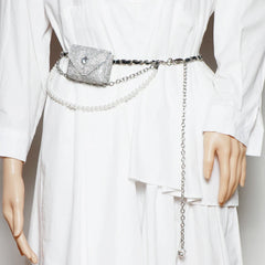 Mini Rhinestone PVC Waist Pack Women Fanny Pack Metal Chain Belt