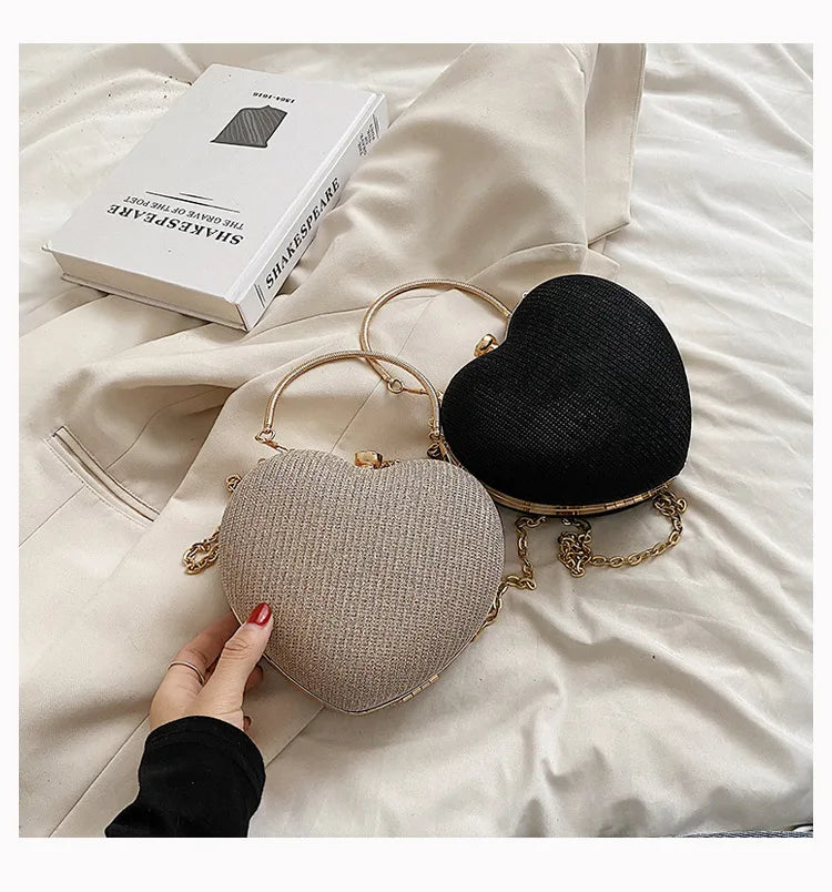 Heart Shaped Evening Clutch Diamonds Wedding Tote Bag