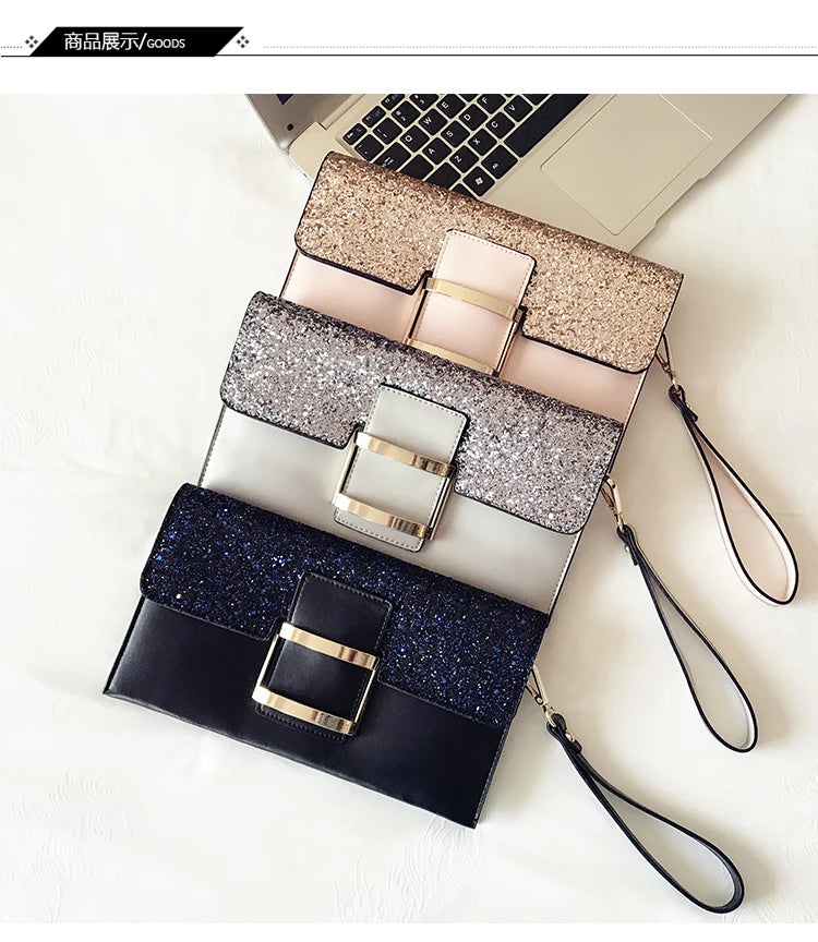 Retro Sequin Shoulder Bag Short Handle Chain Messenger Evening Bag